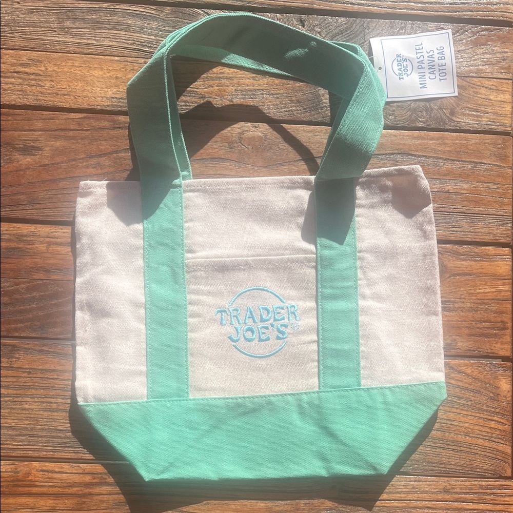 Trader Joe's Canvas Mini Tote Bag in Mint and Cream